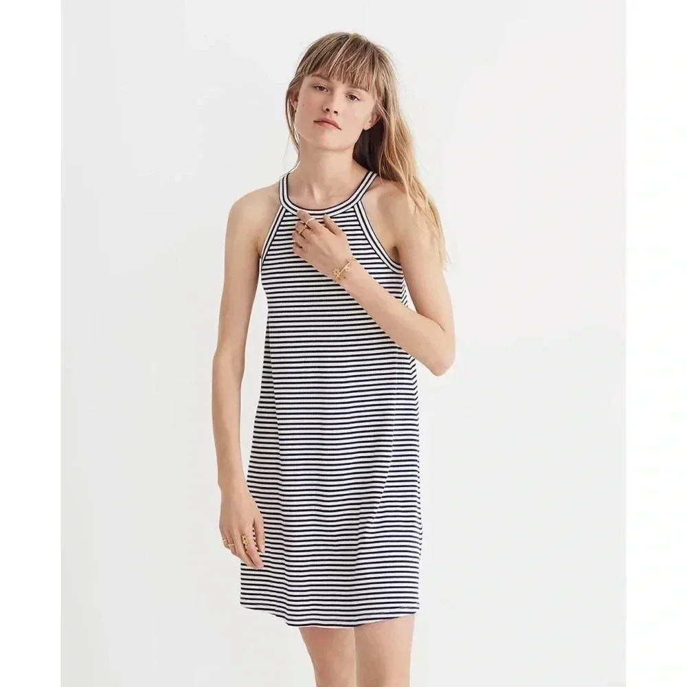Madewell Navy Stripe Sleeveless Dress Size Medium